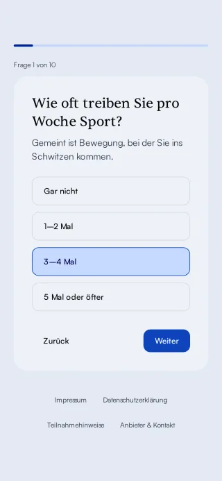 Frage im Longevity-Check mit ausgewählter Antwort
